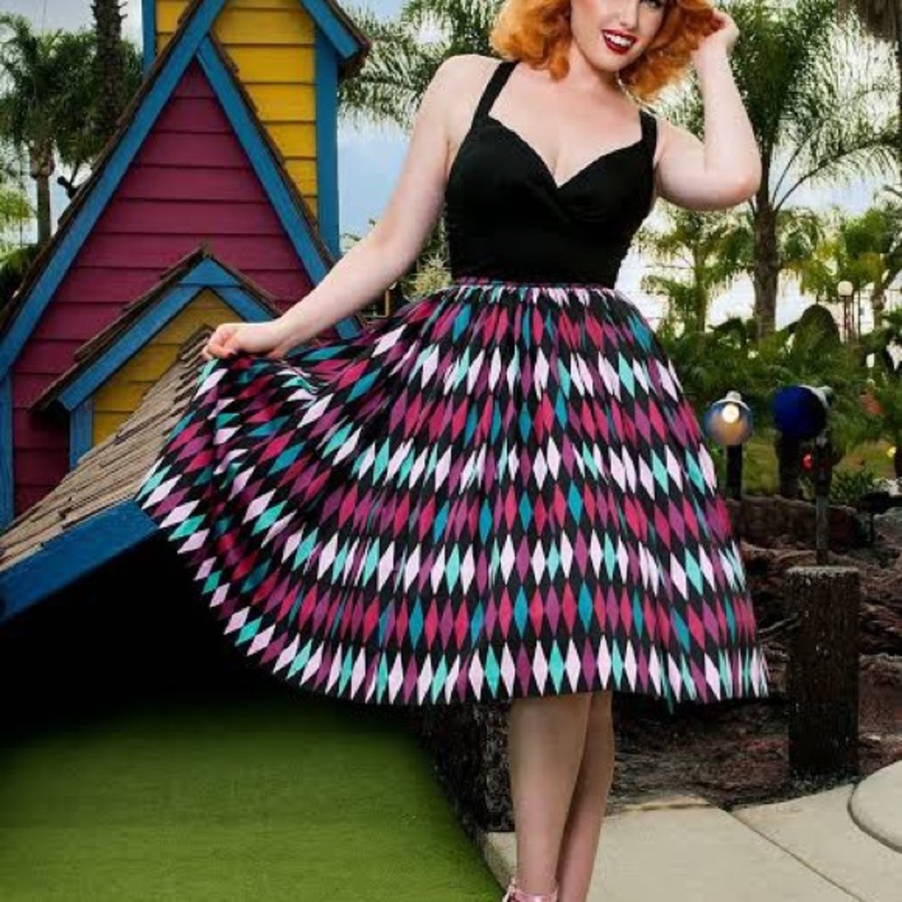 Pin up girl blue and pink harlequin xs skirt